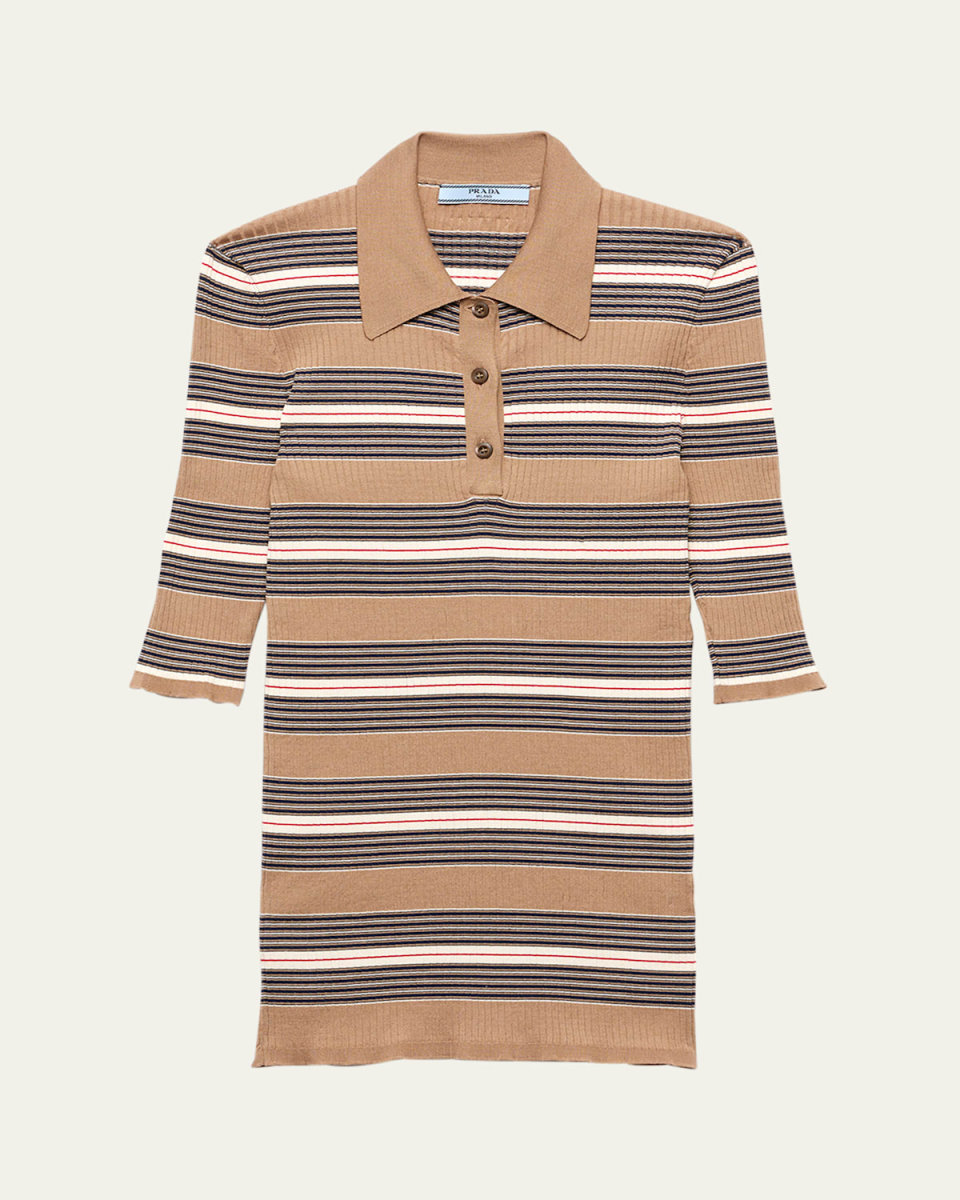 Stripe Ribbed Knit Polo Shirt
